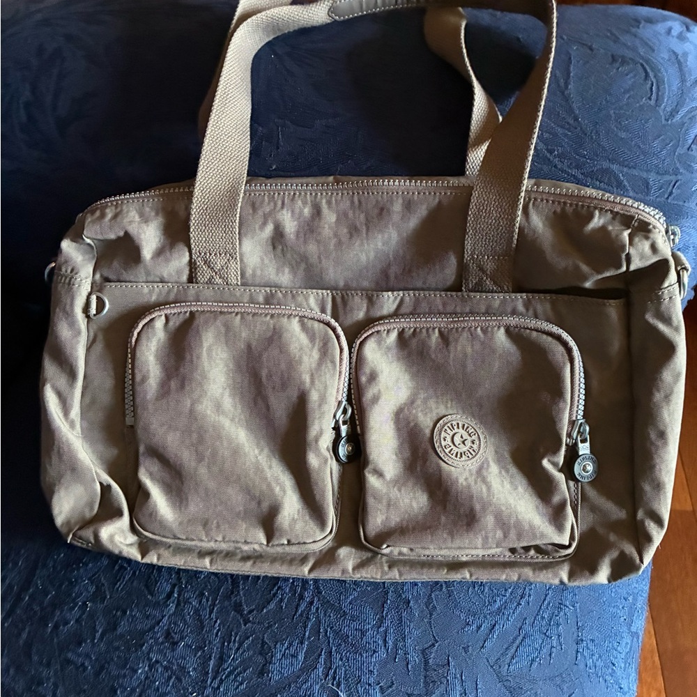 Kipling Tan Satchel with Front Zippers
